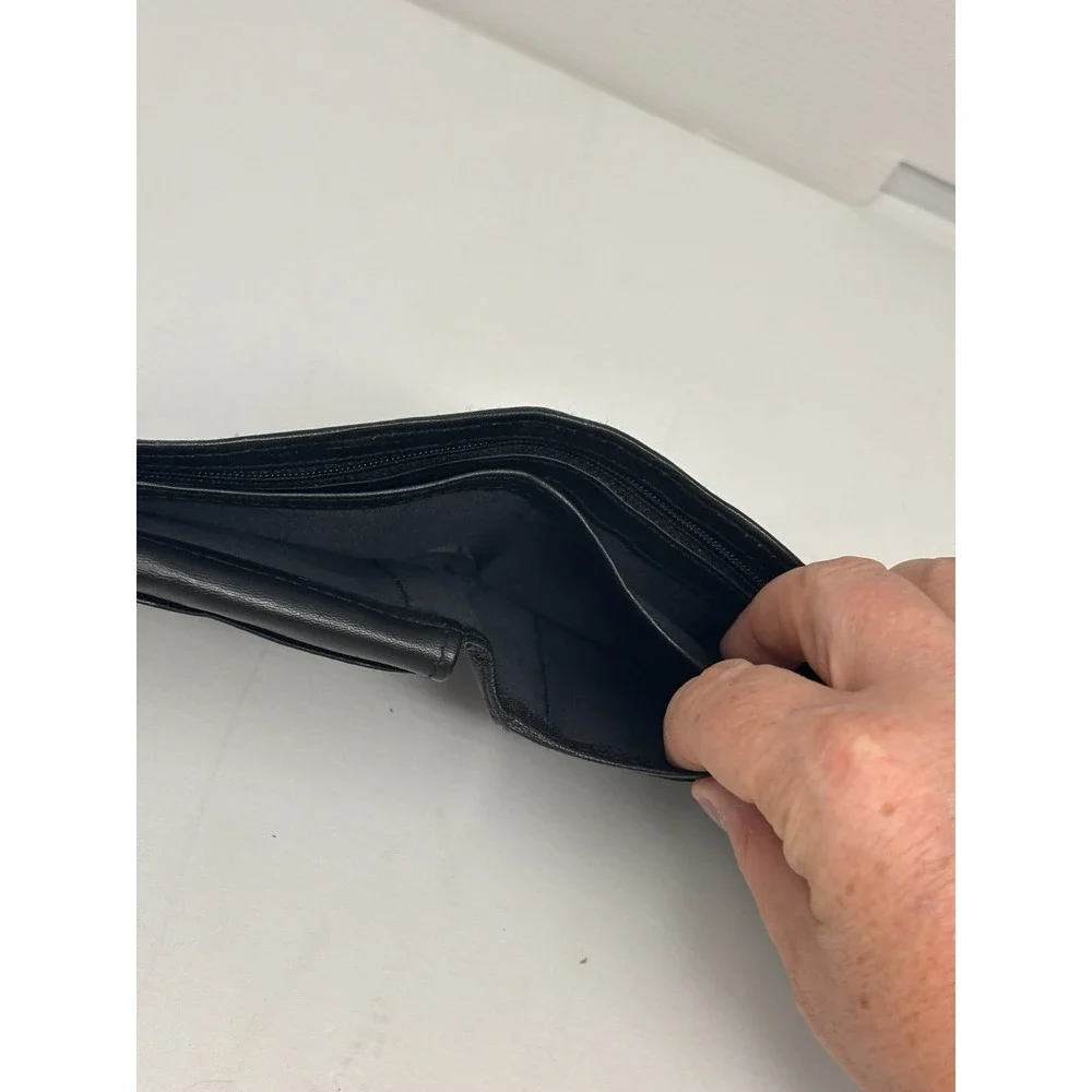 Black Leather Wallet‎ Bi-Fold w/ Fold Out 3.5